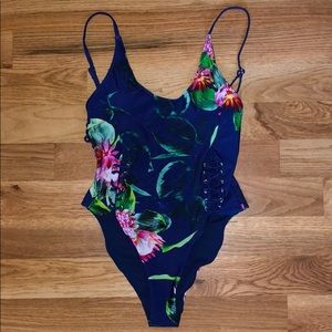 Tinibikini Blue Floral One Piece Small Medium NWT